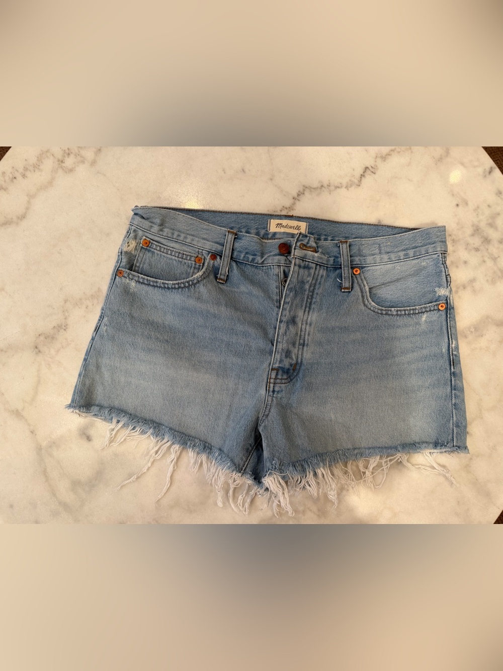 Madewell Light Wash Frayed Hem Denim Shorts